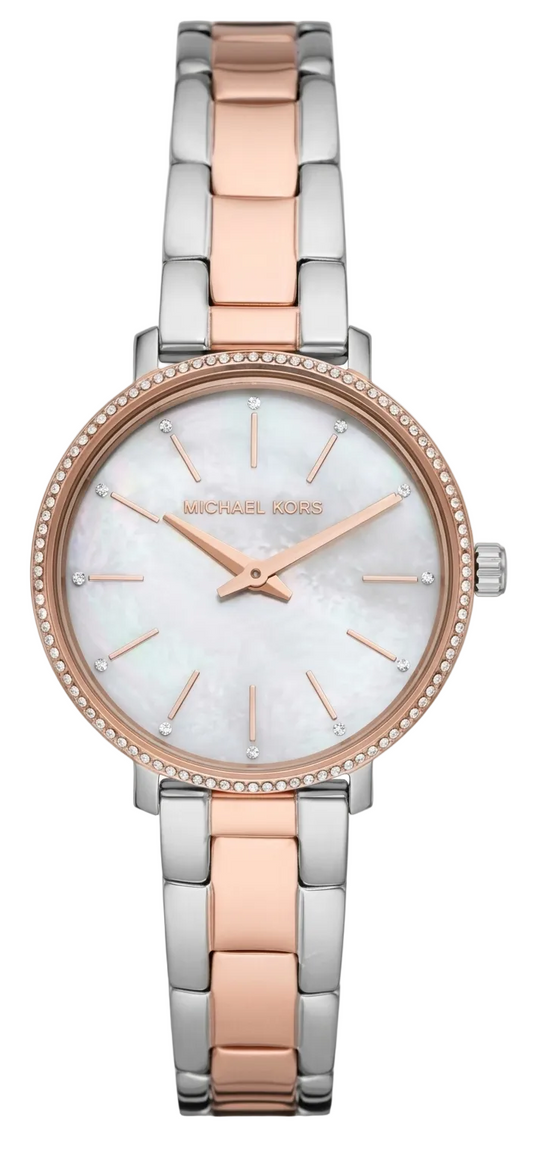 Michael Kors Pyper women's watch with mother-of-pearl white dial and two-tone steel strap