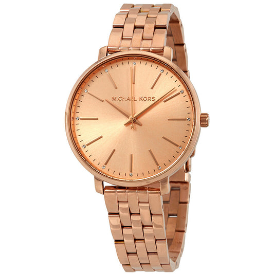 Michael Kors Pyper rose gold unisex watch with round face and matching rose gold bracelet