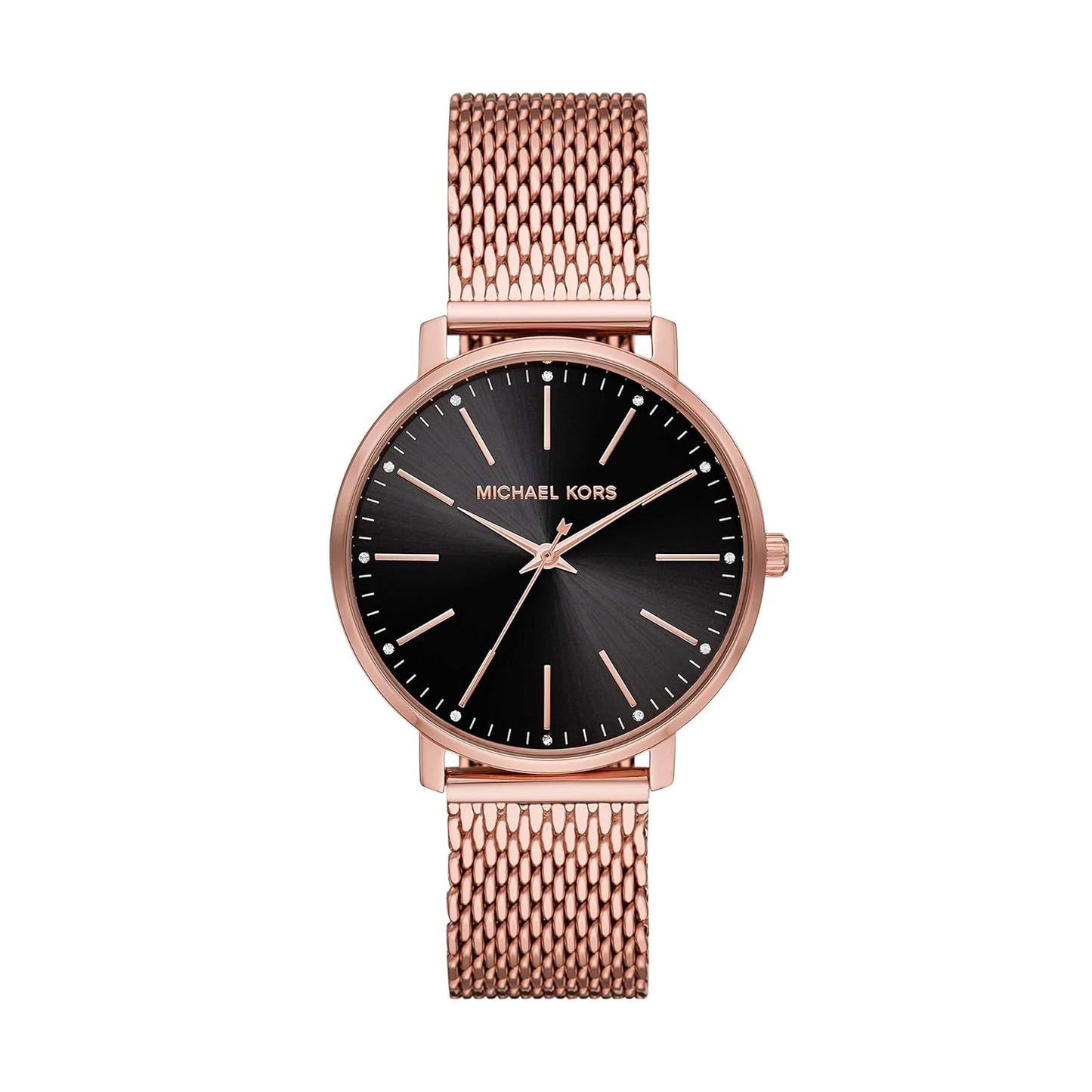 Michael Kors Pyper rose gold-tone mesh women's watch with black dial