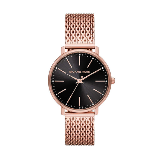 Michael Kors Pyper rose gold-tone mesh women's watch with black dial