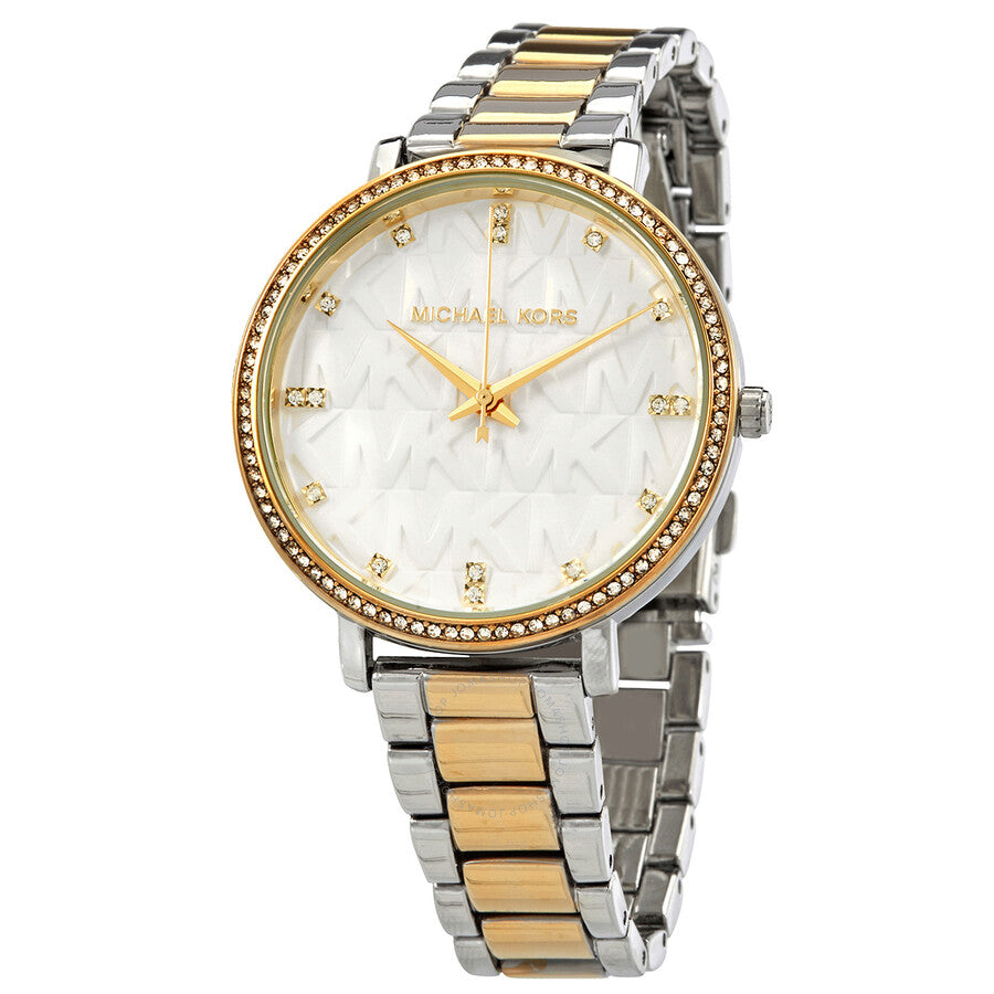 Michael Kors Pyper ladies watch with white crystal dial and two-tone steel bracelet