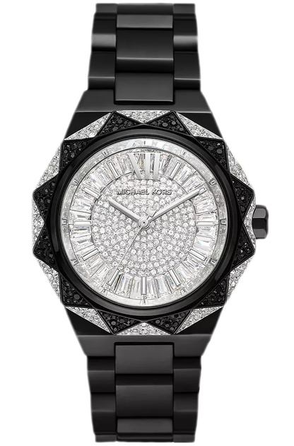 Michael Kors Raquel MK4692 black-tone watch with silver pavé dial and black stainless steel bracelet