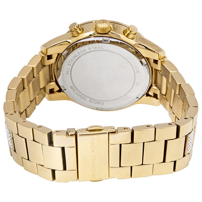 Michael Kors Ritz watch caseback showing stainless steel construction and engraved text