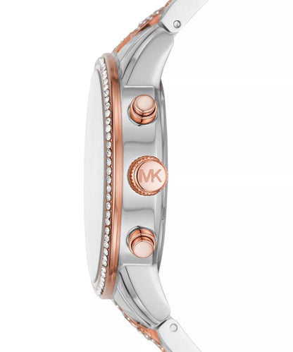 Michael Kors Ritz chronograph watch side profile with diamond-set rose gold bezel