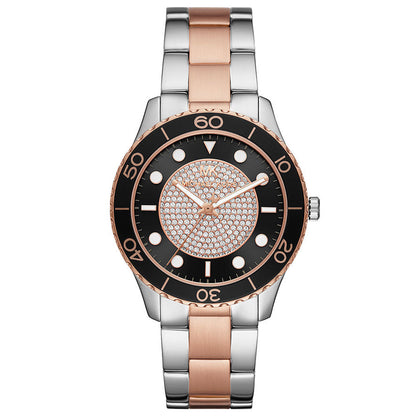 Michael Kors Runway MK6960 ladies watch with black dial, crystal accents, and two-tone bracelet