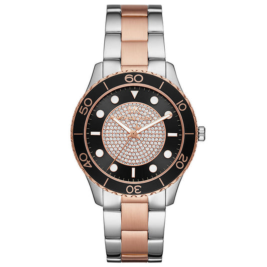 Michael Kors Runway MK6960 ladies watch with black dial, crystal accents, and two-tone bracelet