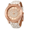 Michael Kors Runway MK6980 rose gold-tone oversized dive watch with pavé crystal dial on logo-printed strap