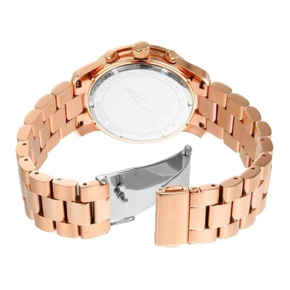 Michael Kors Runway MK7324 rose gold-tone caseback with bracelet strap