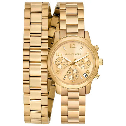 Michael Kors Runway MK7452 gold-tone chronograph women's watch with wrap bracelet