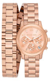 Michael Kors Runway rose gold chronograph watch with matching wrap bracelet