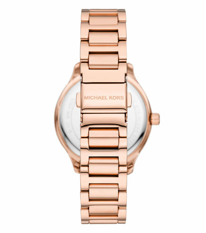 Michael Kors Sage MK4806 case back showing rose gold-tone stainless steel