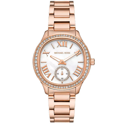 Michael Kors Sage MK4806 rose gold women's watch with white dial and crystal bezel