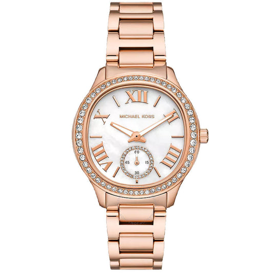 Michael Kors Sage MK4806 rose gold women's watch with white dial and crystal bezel