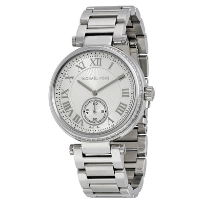 Michael Kors Skylar MK5866 silver women's watch with roman numeral dial and link bracelet