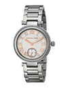 Michael Kors Skylar silver-tone stainless steel women's watch with rose-accented dial and sub-dial