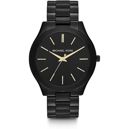 Michael Kors Slim Runway black ion-plated watch with black dial and gold-tone hands