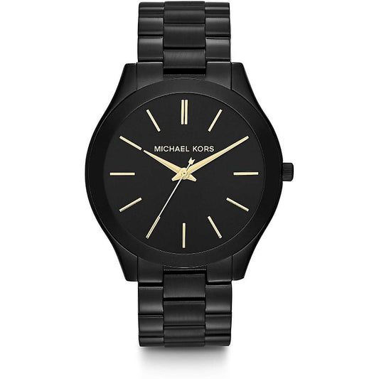 Michael Kors Slim Runway black ion-plated watch with black dial and gold-tone hands