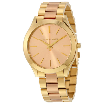 Michael Kors Slim Runway women's watch with pink dial and two-tone gold and rose gold bracelet