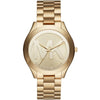 Michael Kors Slim Runway gold-tone watch with MK logo dial and link bracelet