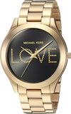Michael Kors Slim Runway gold-tone women's watch with black dial and LOVE design