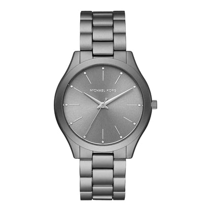 Michael Kors Slim Runway charcoal men's watch with gray dial and stainless steel bracelet