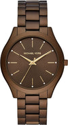 Michael Kors Slim Runway brown unisex watch with round dial and brown bracelet