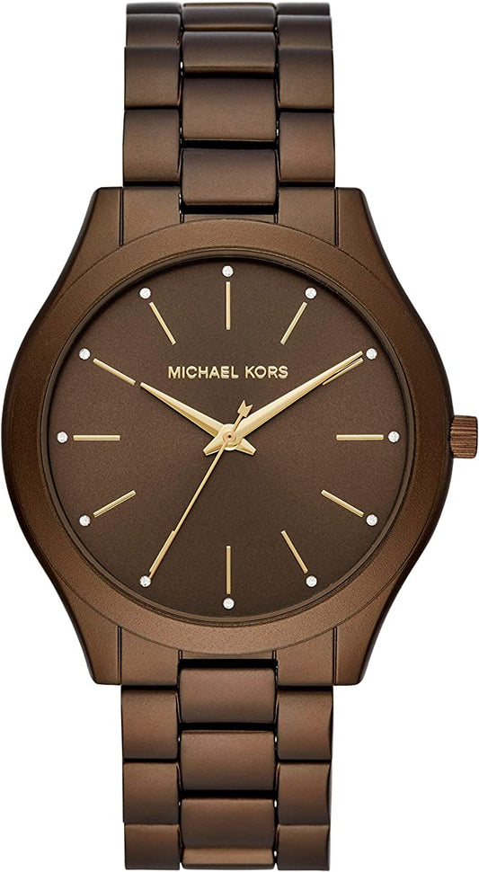 Michael Kors Slim Runway brown unisex watch with round dial and brown bracelet