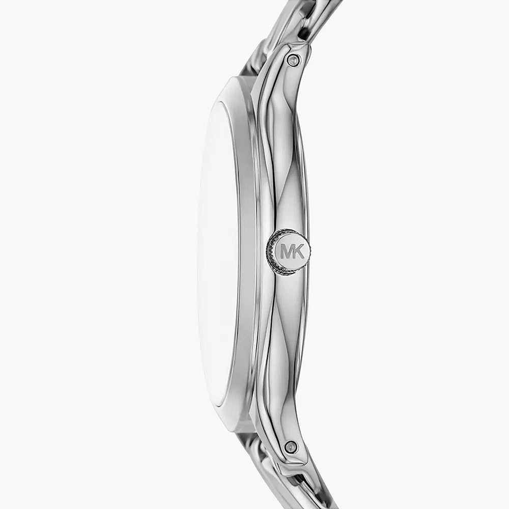 Side profile of Michael Kors MK7474 watch showing thin case and bracelet detail