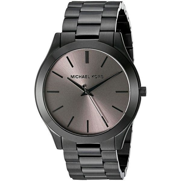 Michael Kors Slim Runway men's watch with gray dial and black-tone metal bracelet