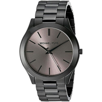 Michael Kors Slim Runway men's watch with gray dial and black-tone metal bracelet