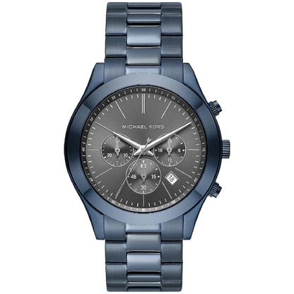 Michael Kors Slim Runway MK8918 chronograph watch with grey dial and blue steel bracelet