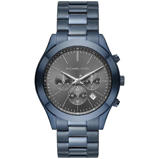 Michael Kors Slim Runway MK8918 chronograph watch with grey dial and blue steel bracelet