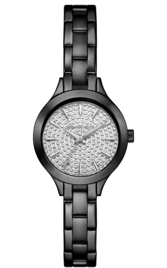 Michael Kors Slim Runway black metal women's watch with crystal dial and band