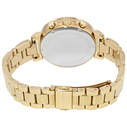 Michael Kors Sofie watch caseback showing gold-tone stainless steel case back