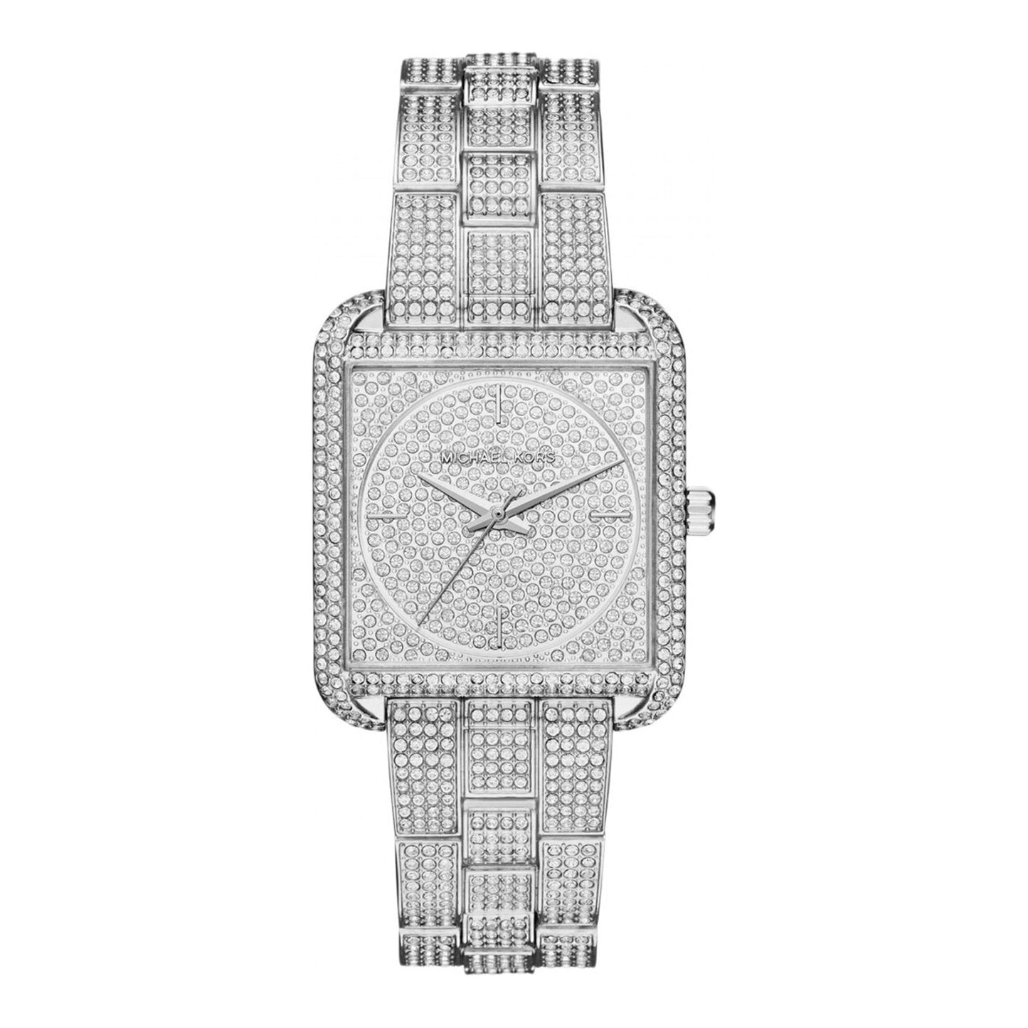 Michael Kors Square Lake pave silver-tone women's watch with crystal-embellished square case and bracelet