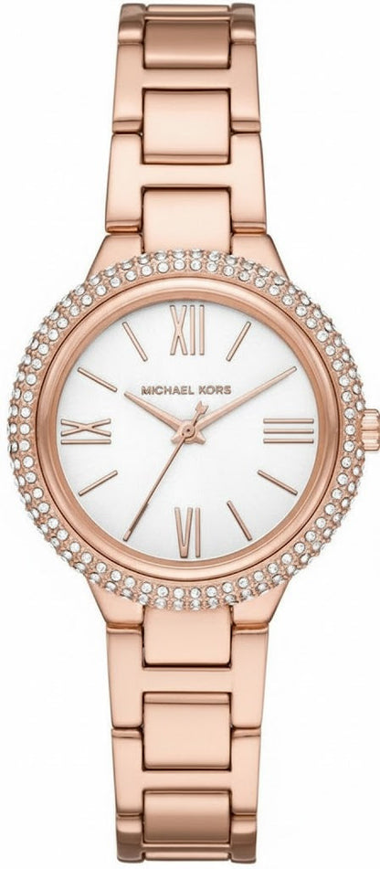 Michael Kors Taryn rose gold women's watch with white dial and crystal pavé bezel