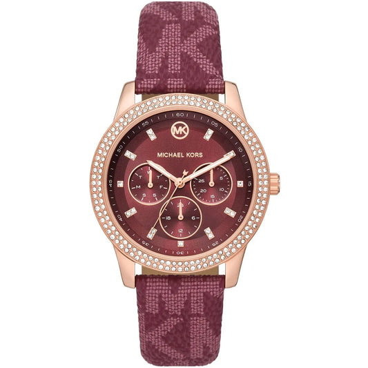 Michael Kors Tibby rose gold-tone women's watch with burgundy leather strap and crystal bezel