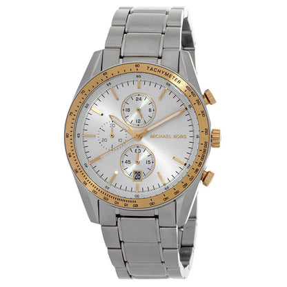 Michael Kors Warren silver-tone chronograph watch with white dial and gold-tone bezel