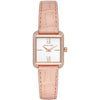 Michael Kors Lake rose gold-tone women's watch with square white dial, crystal-set bezel, and pink leather strap