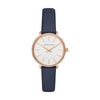 Michael Kors Pyper rose gold-tone watch with white dial and navy blue leather strap