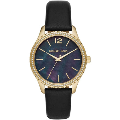 Michael Kors Layton watch with black mother-of-pearl dial and gold-tone crystal-set bezel