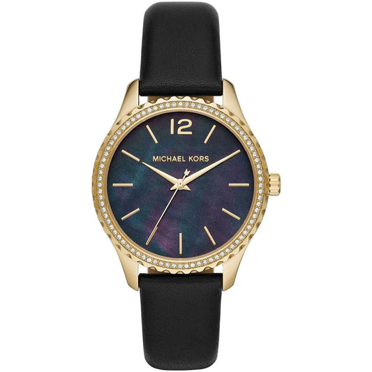 Michael Kors Layton watch with black mother-of-pearl dial and gold-tone crystal-set bezel