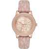 Michael Kors Tibby women's multifunction watch with rose-gold case, crystal bezel, and pink PVC strap