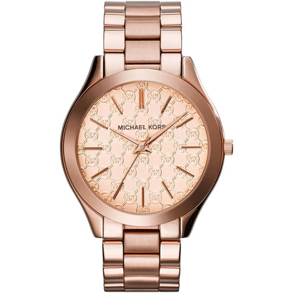 Michael Kors Runway MK3336 rose gold women's watch front view with three-hand dial
