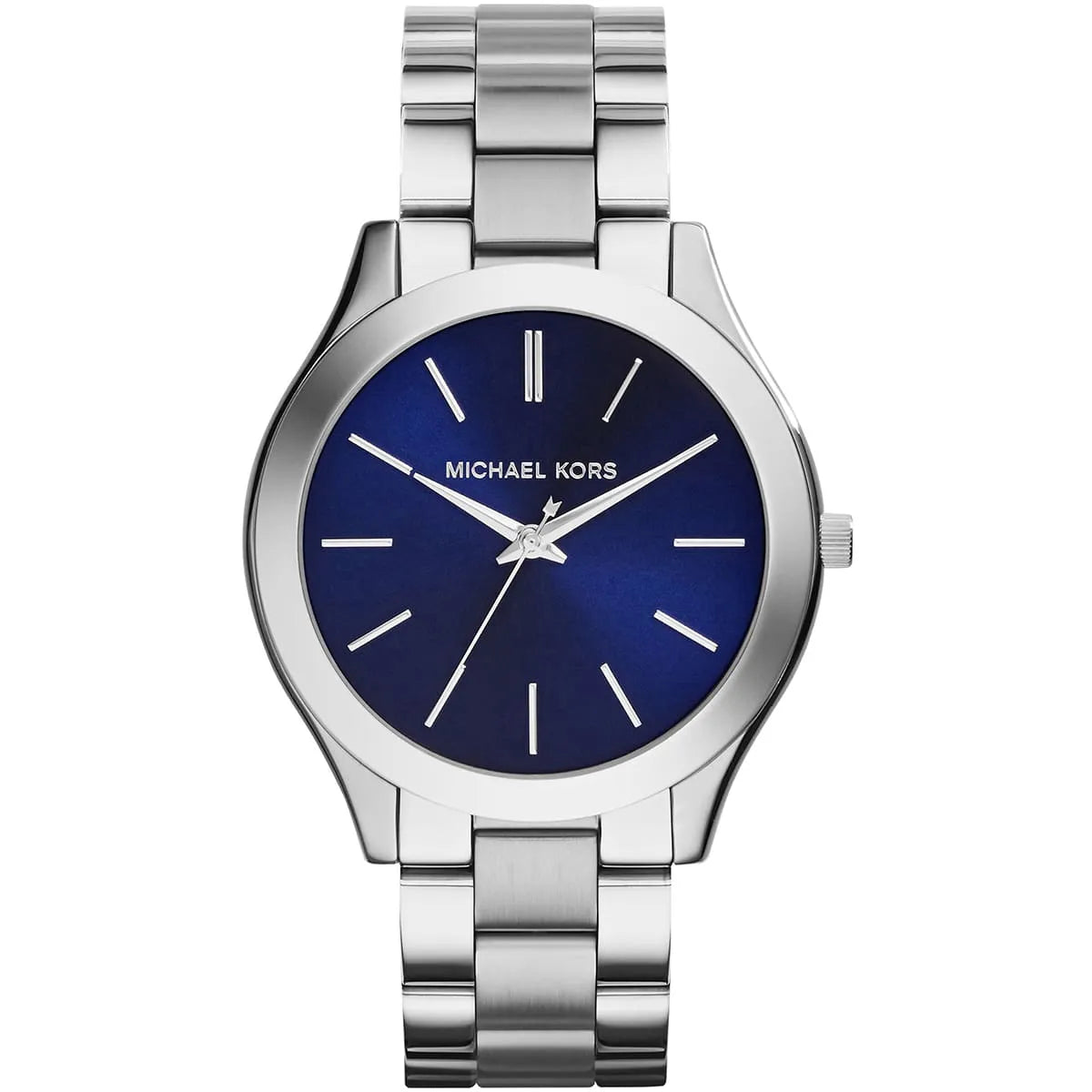 Michael Kors Slim Runway blue dial watch with silver stainless steel bracelet