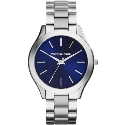 Michael Kors Slim Runway blue dial watch with silver stainless steel bracelet