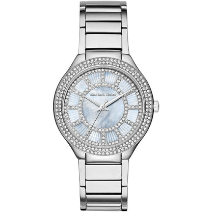 Michael Kors Kerry women's watch with chambray blue mother-of-pearl dial and crystal-set bezel on silver stainless steel bracelet