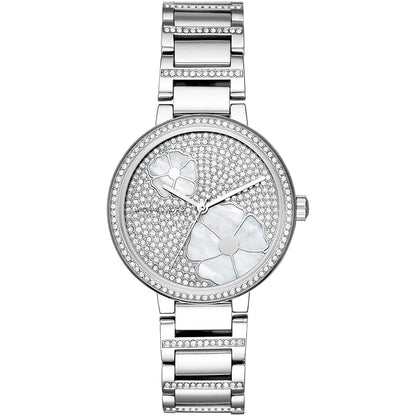 Michael Kors Courtney MK3835 silver pavé dial with crystal bezel and metal bracelet