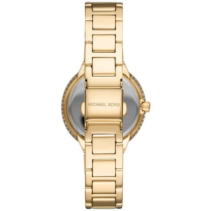 Michael Kors Taryn watch caseback showing stainless steel plate with Michael Kors branding