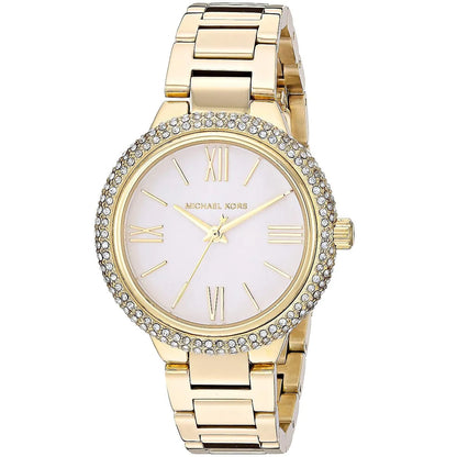 Michael Kors Taryn watch with pale gold dial, Roman numerals, and crystal-set bezel